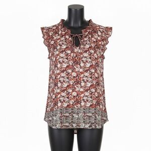 Lucky Brand Floral Keyhole Blouse - Brown and Cream Size M